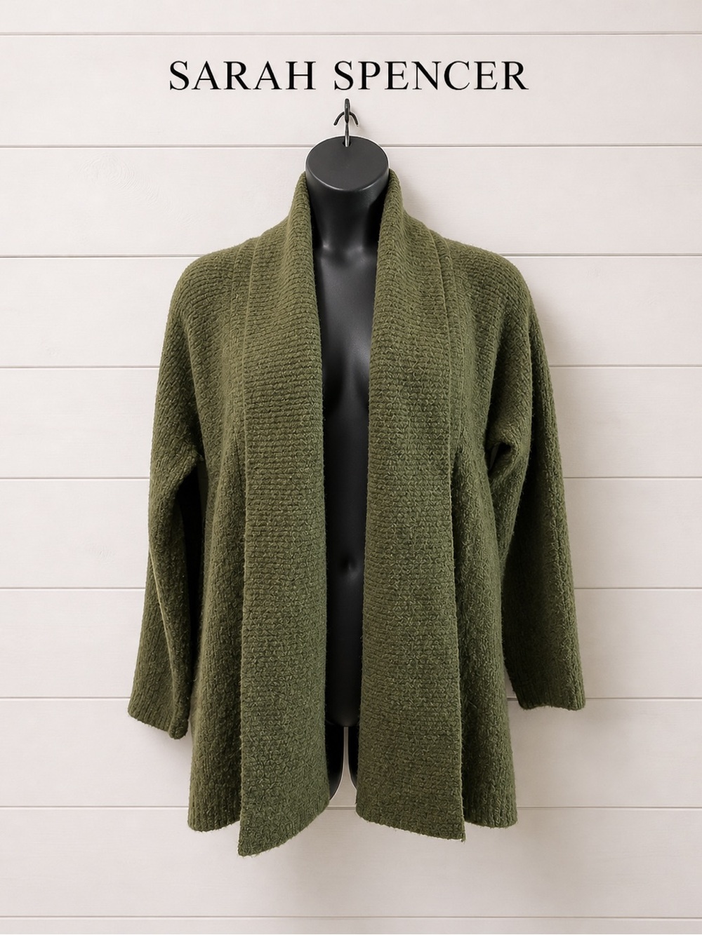 SARAH SPENCER – Olive Green Open Front Cardigan (L/G)